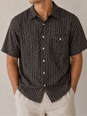 Burma Bibas Black Tribal Geometric Short Sleeve Button Down Large